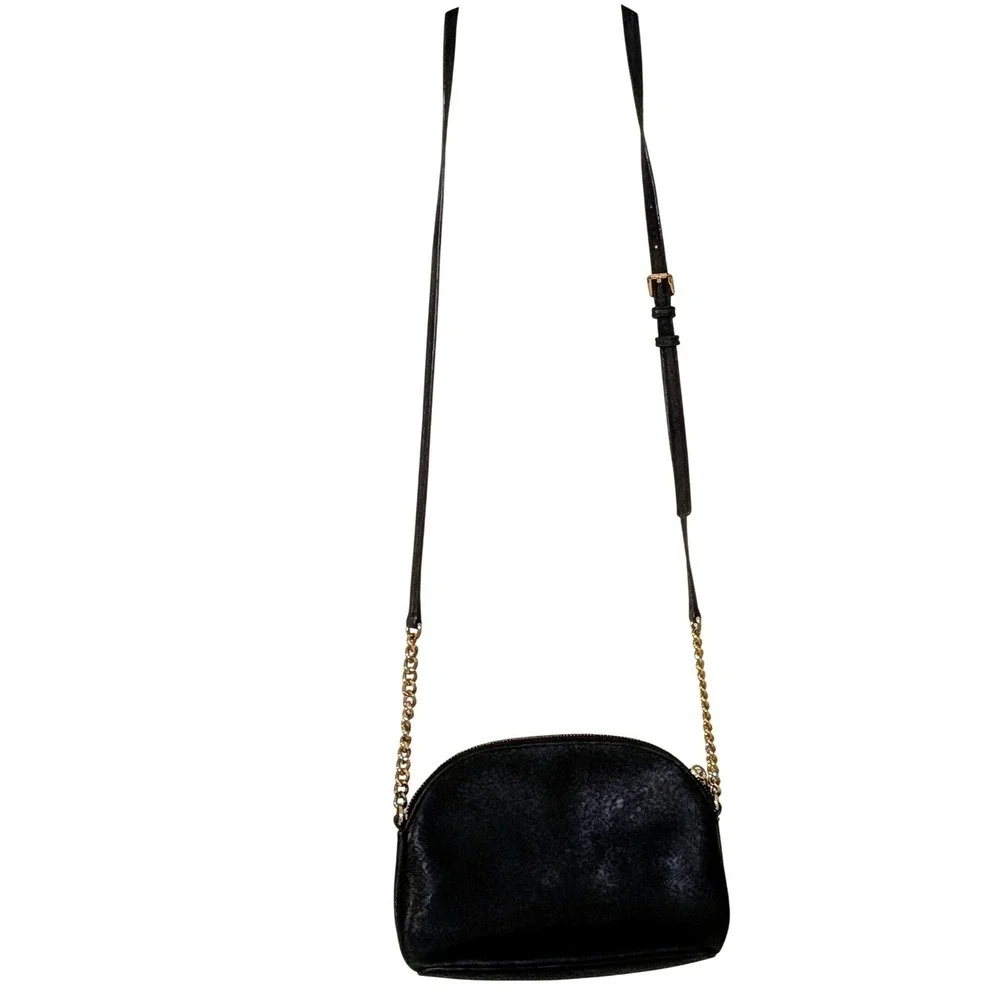 Michael‎ Kors Black Emmy Saffiano Leather Dome Crossbody Bag Gold Chain NWOT